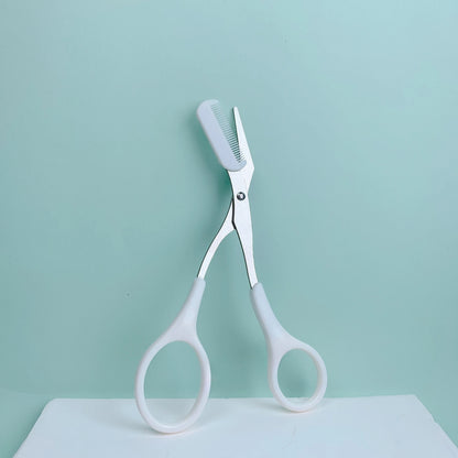 Pink Eyebrow Trimming Scissors with Built-In Comb