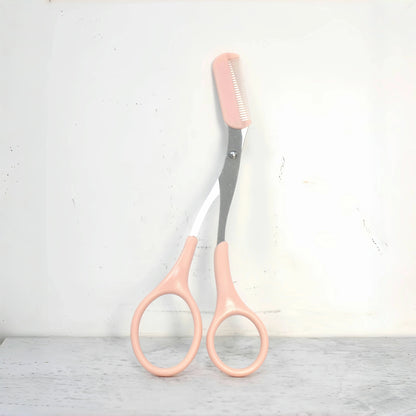 Pink Eyebrow Trimming Scissors with Built-In Comb