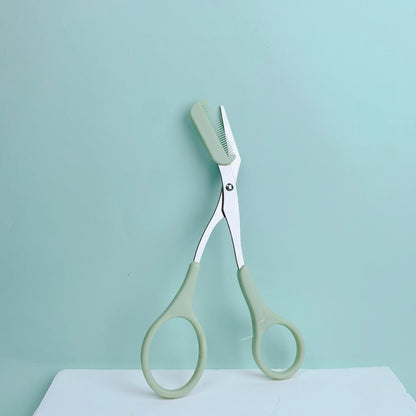 Pink Eyebrow Trimming Scissors with Built-In Comb