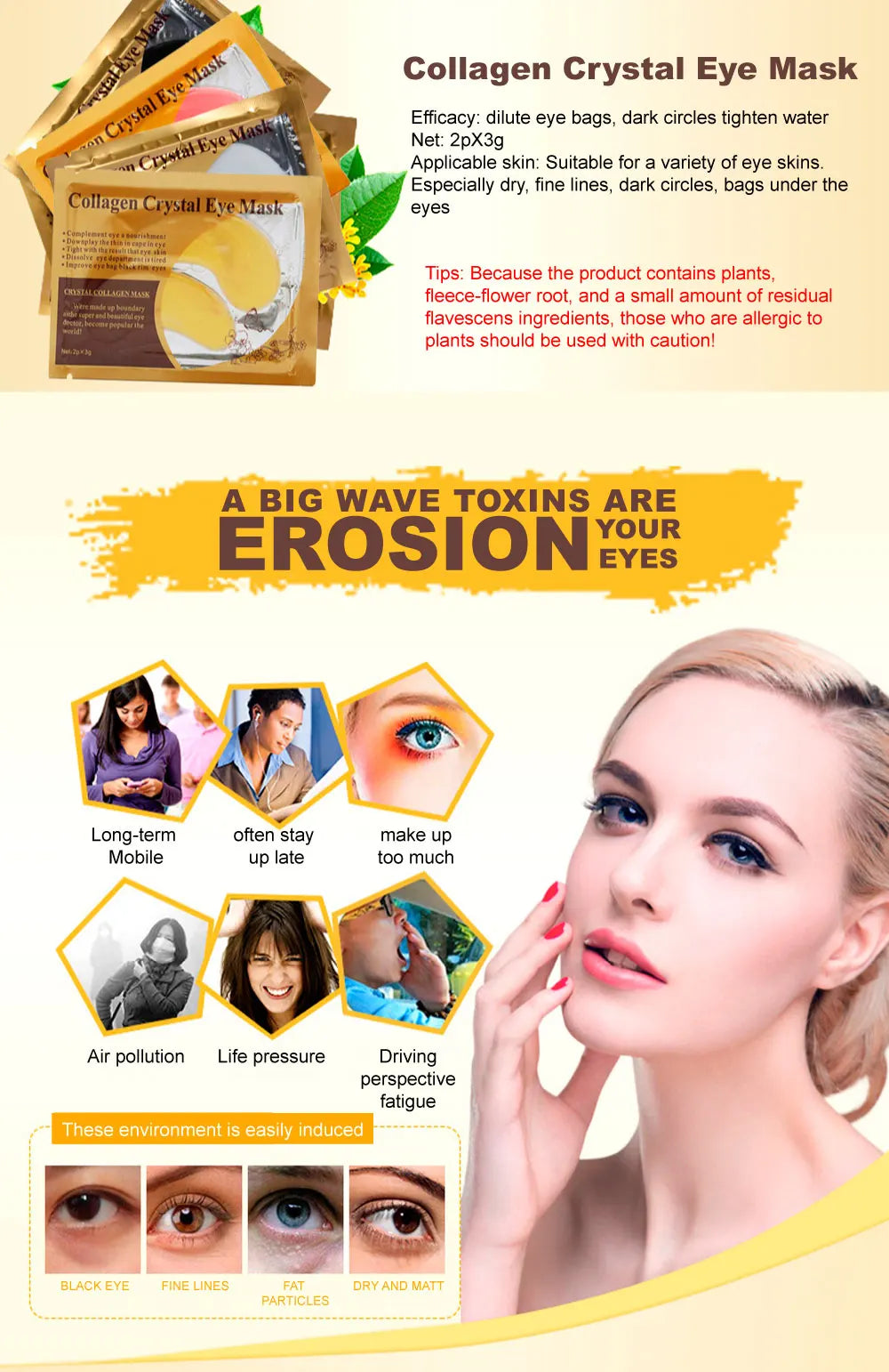 20Pcs Gold Collagen Crystal Eye Mask